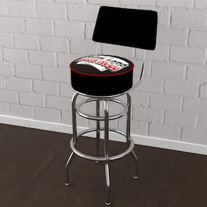 Four Aces Logo 31 in. Red Low Back Metal Bar Stool with Vinyl Seat