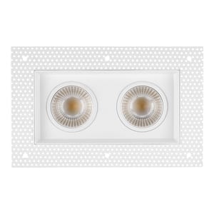 4 in. 2 Head Trimless LED Slim Square Recessed Anti-Glare Gimbal Downlight, White, Canless IC Rated, 2000 Lumens, 5 CCT
