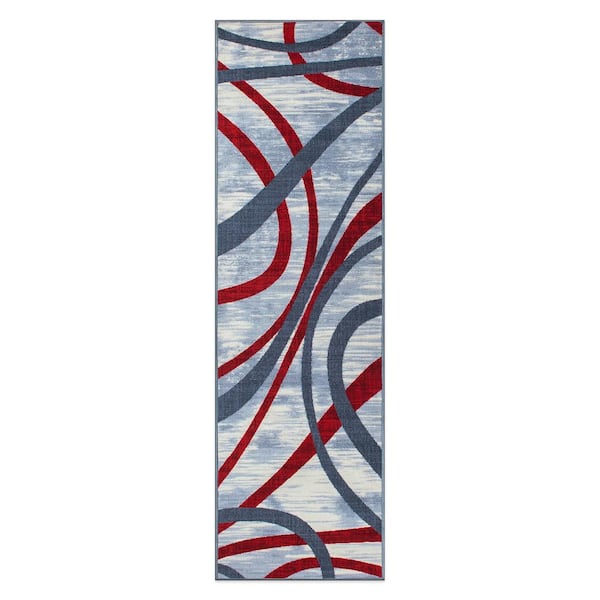 World Rug Gallery Contemporary Distressed Abstract Lines Non Slip Red 2 ft. x 7 ft. Runner Rug