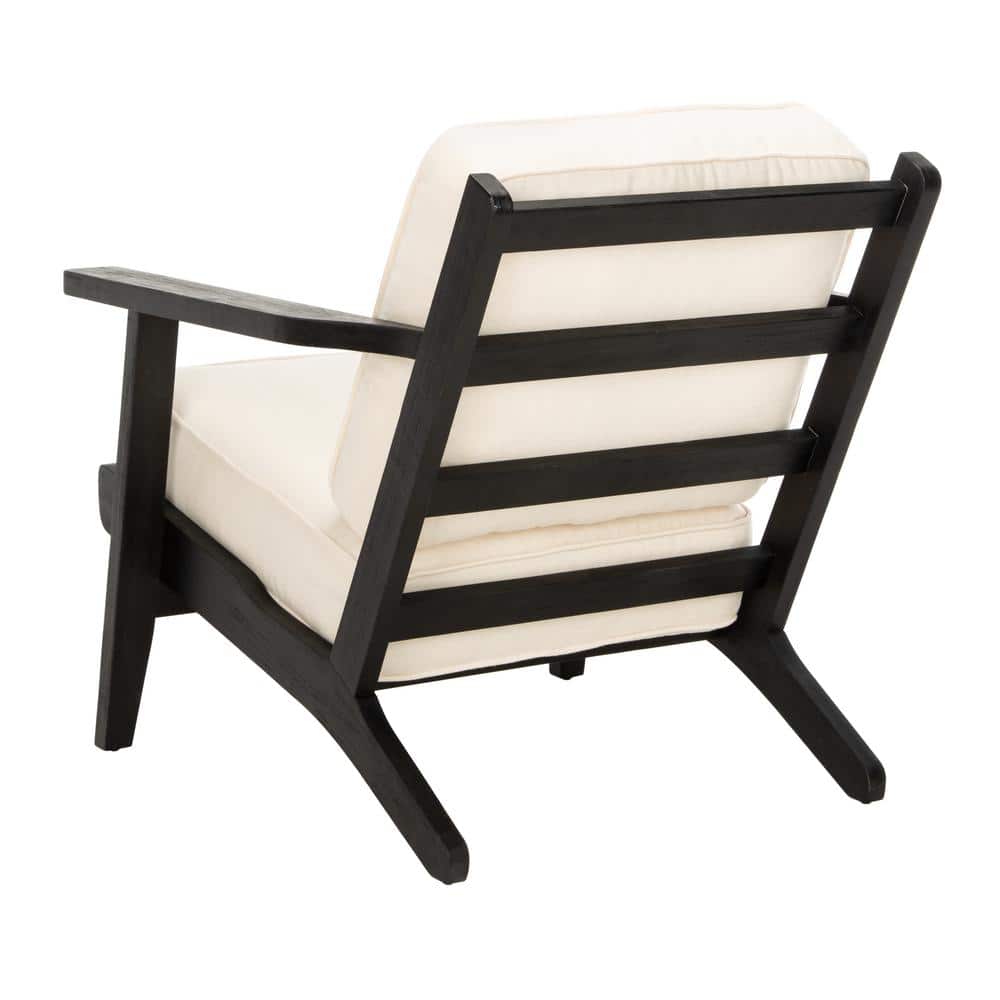 Bone White Linen and Black Oak Mid-Century Arm Chair