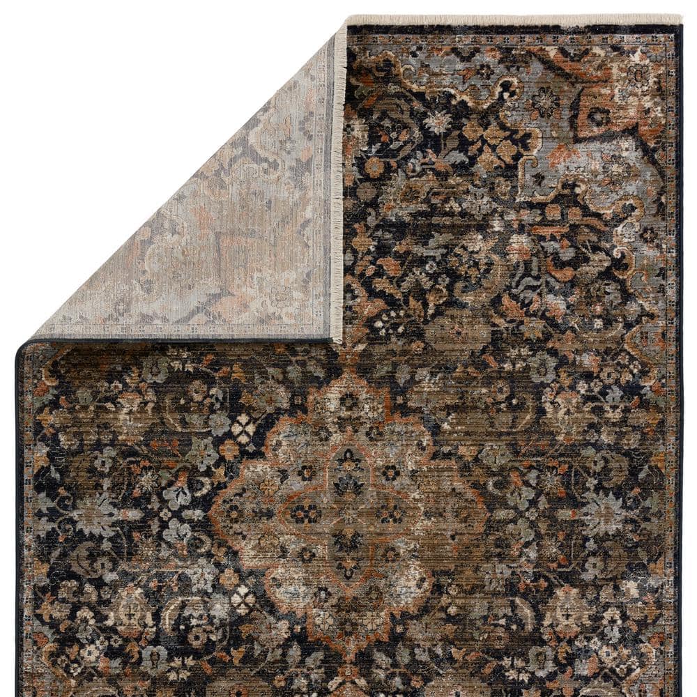 Amena Black and Dark Taupe 10' x 14' Synthetic Medallion Area Rug