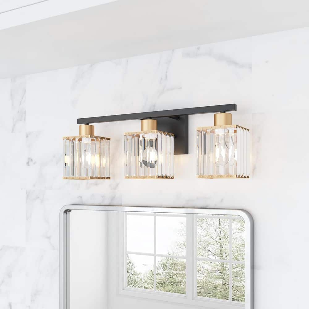 Modern 20.87 in. 3-Lights Black Bathroom Vanity Light Over Mirror Modern Cr