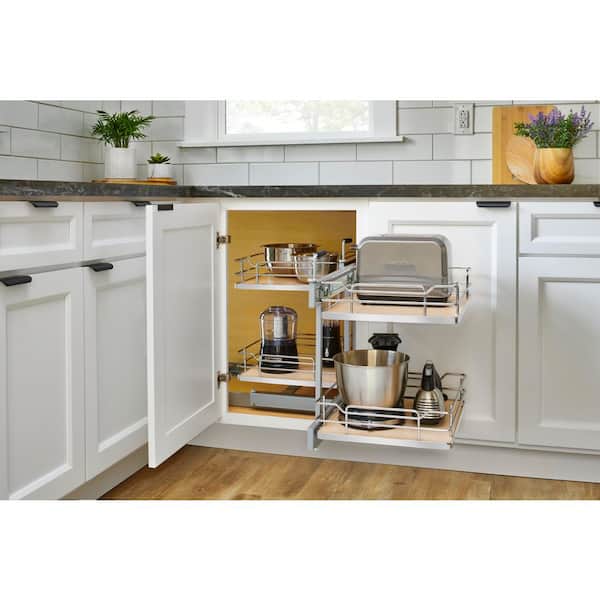 Rev-A-Shelf Steel 2-Tier Pullout Solid Bottom Organizer for Blind Corner Cabinets w/ Soft-Close