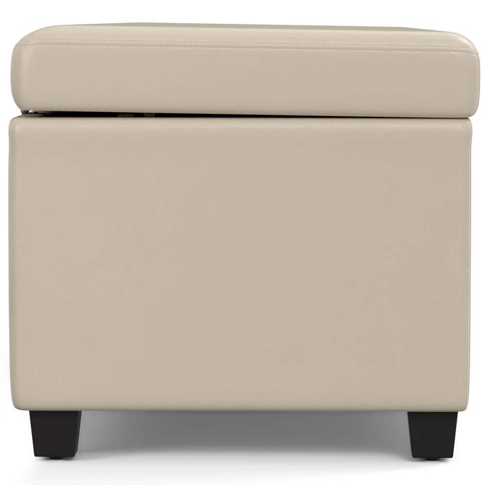Satin Cream Faux Leather Storage Ottoman Bench