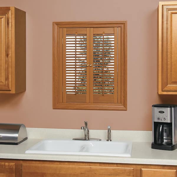 HOME basics Oak 1-1/4 in. Traditional Faux Wood Interior Shutter 23 to 25 in. W x 20 in. L