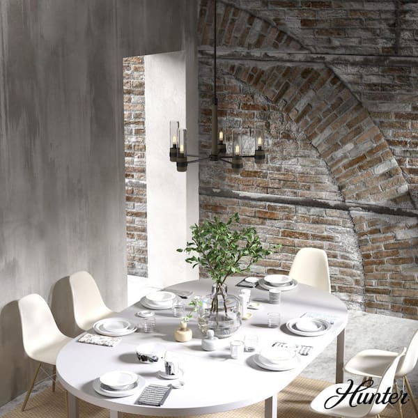 Hunter River Mill 5-Light Rustic Iron Candlestick Chandelier with Clear Seeded Glass Shades