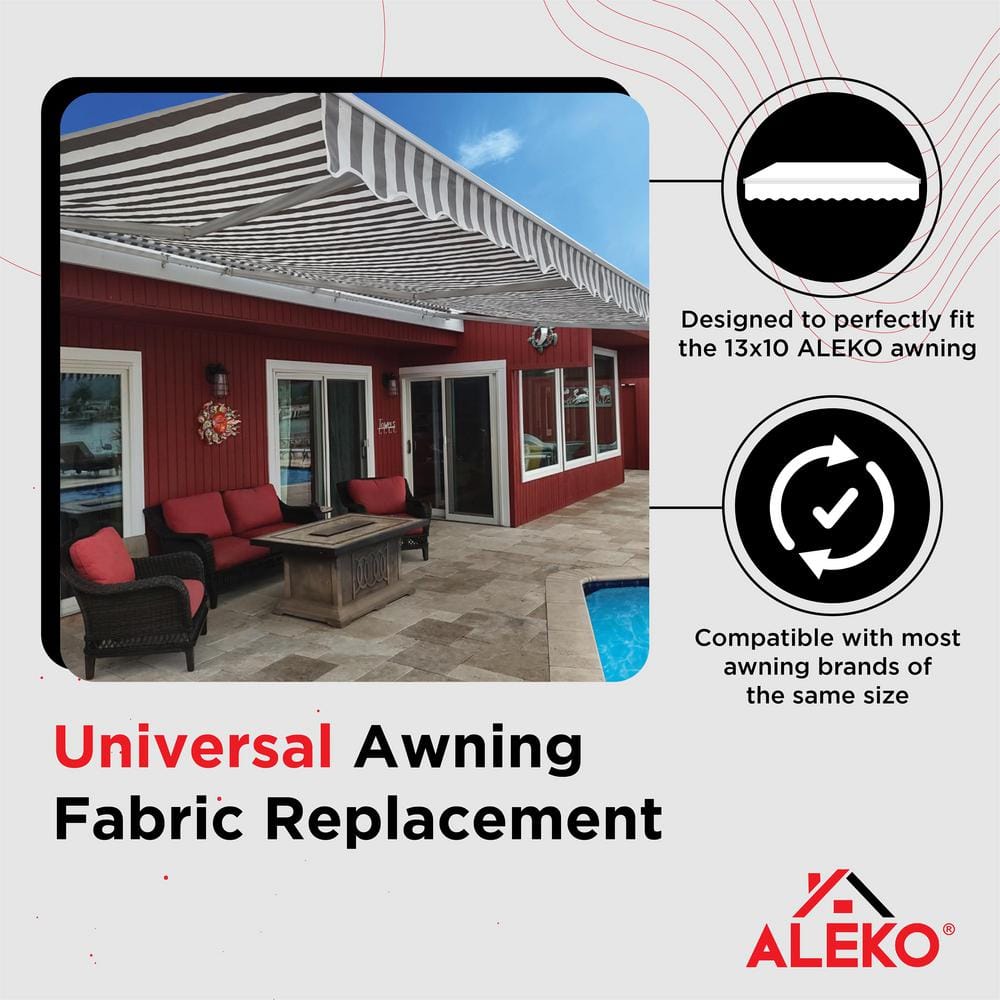 Gray and White Striped Polyester Retractable Awning Fabric Replacement