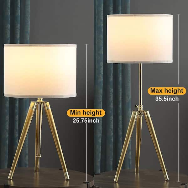 Borealis 34.5 in. Gold Modern Adjustable Tripod Table Lamp with White Linen Shade