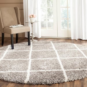 Hudson Shag Gray/Ivory 5 ft. x 5 ft. Round Diamonds Geometric Area Rug