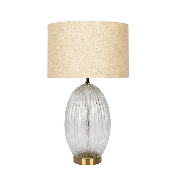 17 in. Aurora Ribbed Glass Lamp Base Clear Table Lamp Large Linen Shade