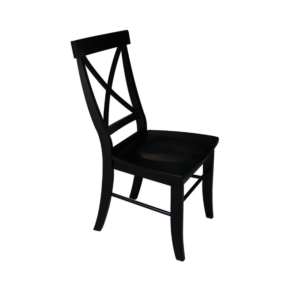 Elegant High-Back Cross Solid Parawood Side Chair in Black - Set of 2