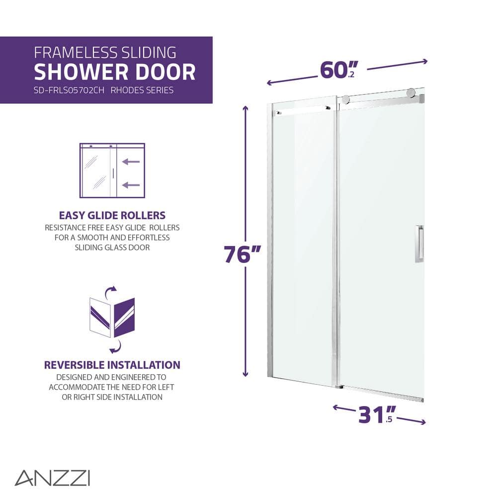 Rhodes 60" x 76" Frameless Chrome Sliding Shower Door