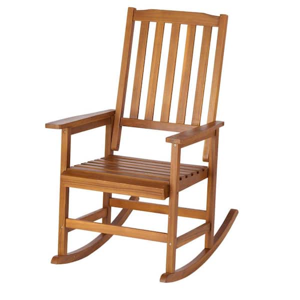 Unbranded Light Brown Wood Outdoor Rocking Chair High Back Porch Rocker Patio Chair for Garden, Balcony, Porch