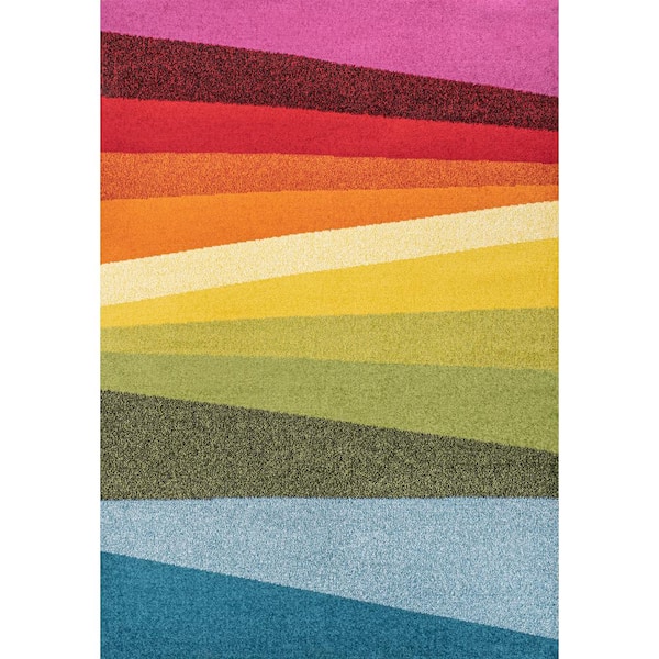 Prism Geometric Striped Orange/Green/Blue 8 ft. x 10 ft. Area Rug