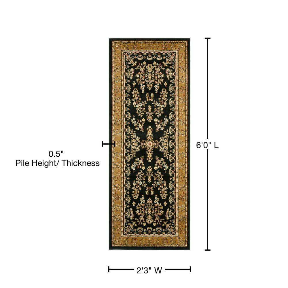 Black and Tan Floral Safavid Style Runner Rug