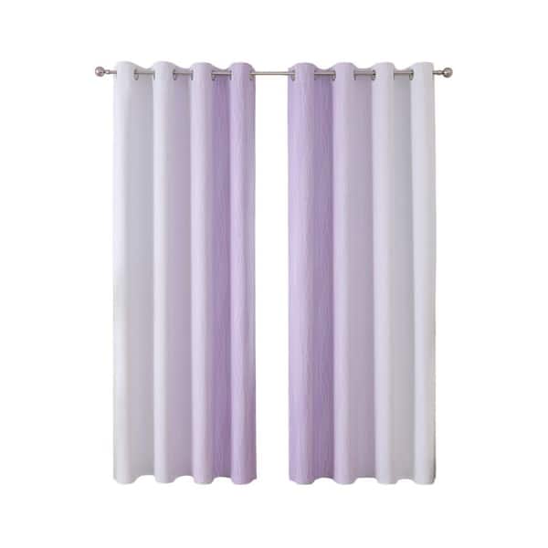 Lilac and Greyish White Polyester - 52 in. W x 84 in. L Ombre Blackout Curtains with Lining, Rod Pocket Style (Set of 2)