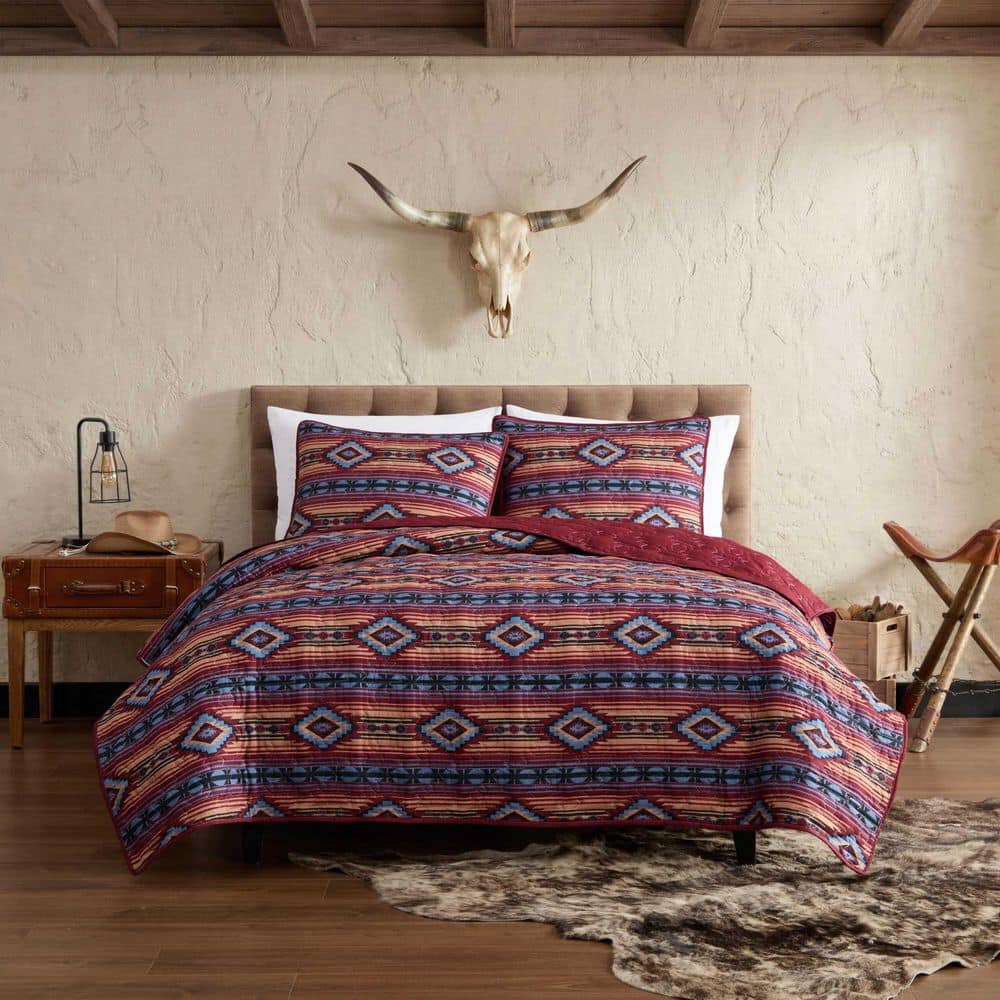 Anguston Reversible 3-Piece Husk/Red/Blue Microfiber Full/Queen Quilt Set price history on PriceWatchPro