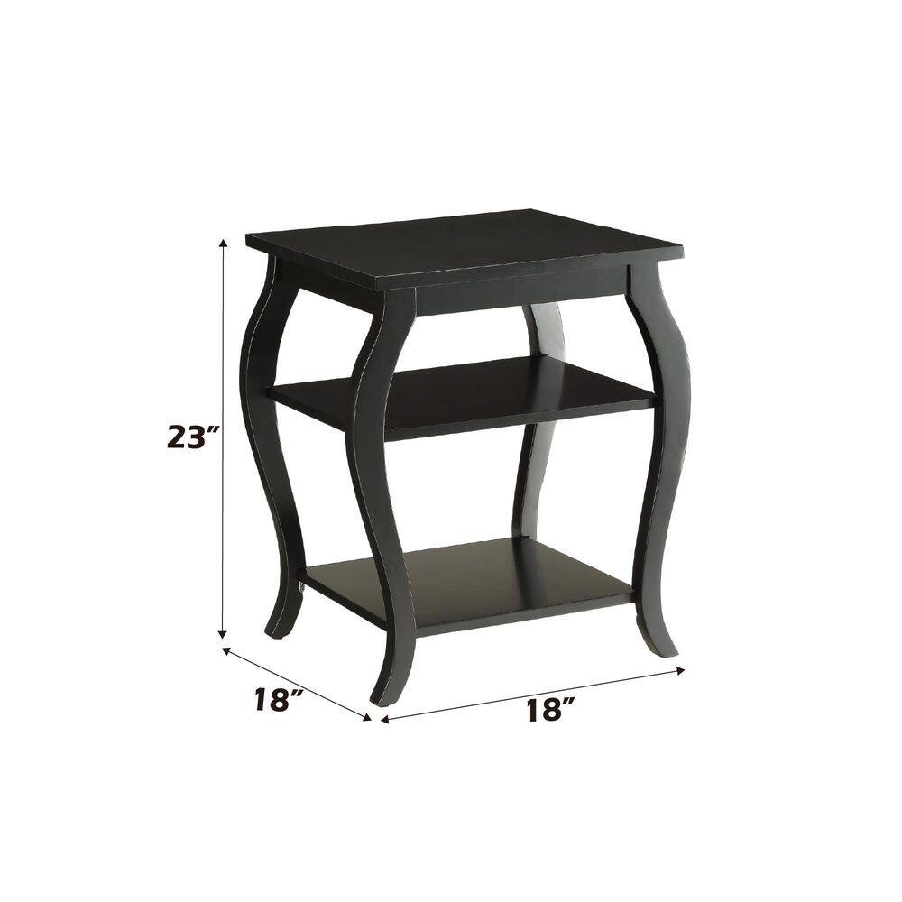 Black Wooden End Table with Two Shelves