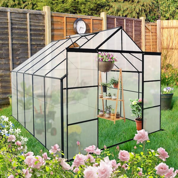 8 ft. x 10 ft. Double Door Aluminum Heavy Duty Walk-in Greenhouse for Outdoor Backyard in All Seasons, Black