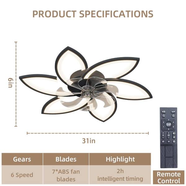 ♡FBHL♡ PUDO 31 in. Black Flower Type Integrated LED Indoor Ceiling
