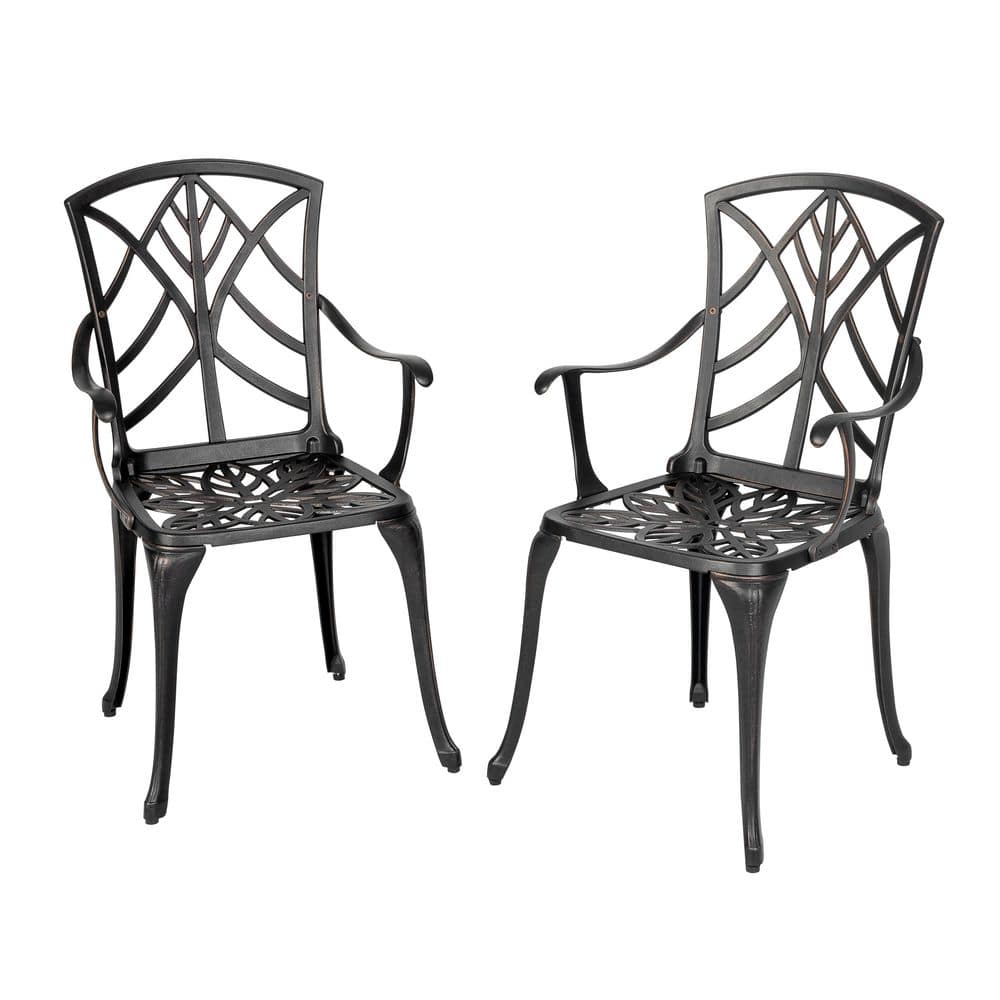 Black and Gold Cast Aluminum Outdoor Dining Chair Set