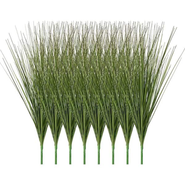 Artificial Grass Plant, 27 in. Faux Onion Grass, PVC Greenery Shrubs for Indoor/Outdoor Home, Office, 8 Pack, Green