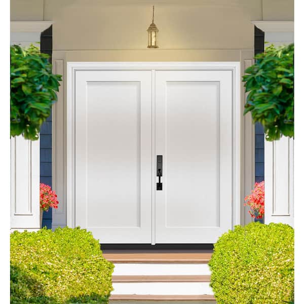 Legacy 72 in. x 80 in. 1 Panel Shaker RHIS Unfinished White Fiberglass Double Prehung Front Door w/4-9/16 Jamb