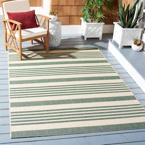 Courtyard Beige/Dark Green Doormat 3 ft. x 5 ft. Striped Indoor/Outdoor Area Rug