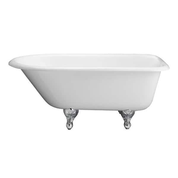 Barclay Products Ballard 57 in. Cast Iron Roll Top Clawfoot Non-Whirlpool Bathtub in White with Faucet Holes and White Feet