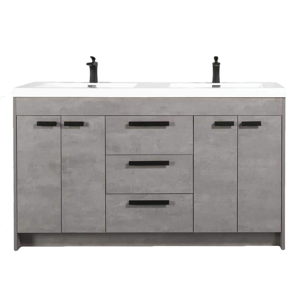 Lugano 60" Cement Gray Double Sink Modern Bathroom Vanity