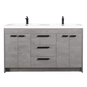 Lugano 60 in. W x 19 in. D x 36 in. H Double Bath Cement Gray Vanity with White Acrylic Top with White Integrated Sinks