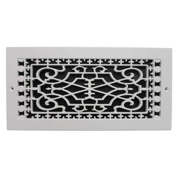 Victorian Base Board 14 in. x 6 in. Opening, 8 in. x 16 in. Overall Size, Polymer Decorative Return Air Grille, White