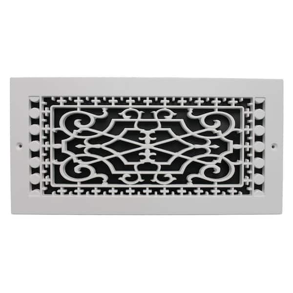 SMI Ventilation Products Victorian Wall Mount 14 in. x 6 in. Opening, 8 in. x 16 in. Overall Size, Polymer Decorative Return Air Grille, White