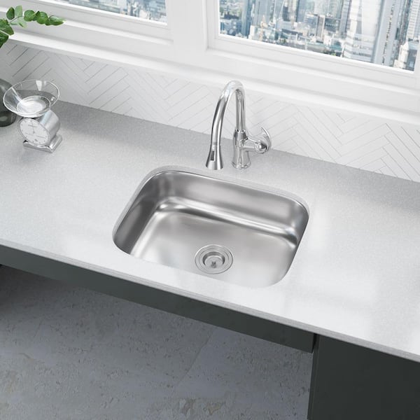 Rene Undermount Stainless Steel 23 in. Single Basin Kitchen Sink Kit
