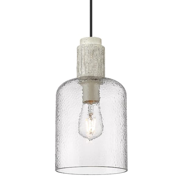 Golden Lighting Pedra 1-Light Matte Black Hammered Clear Glass Shaded Small Pendant Light