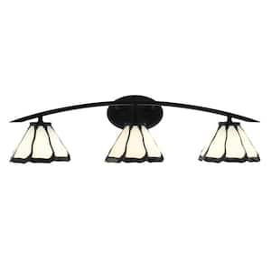 Siena 29 in. 3-Light Vanity Light Matte Black with Pearl & Black Flair Glass Shades