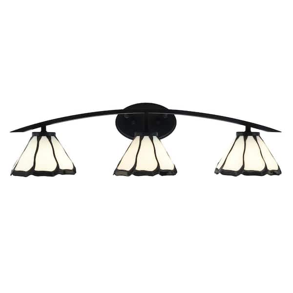 Unbranded Siena 29 in. 3-Light Vanity Light Matte Black with Pearl & Black Flair Glass Shades