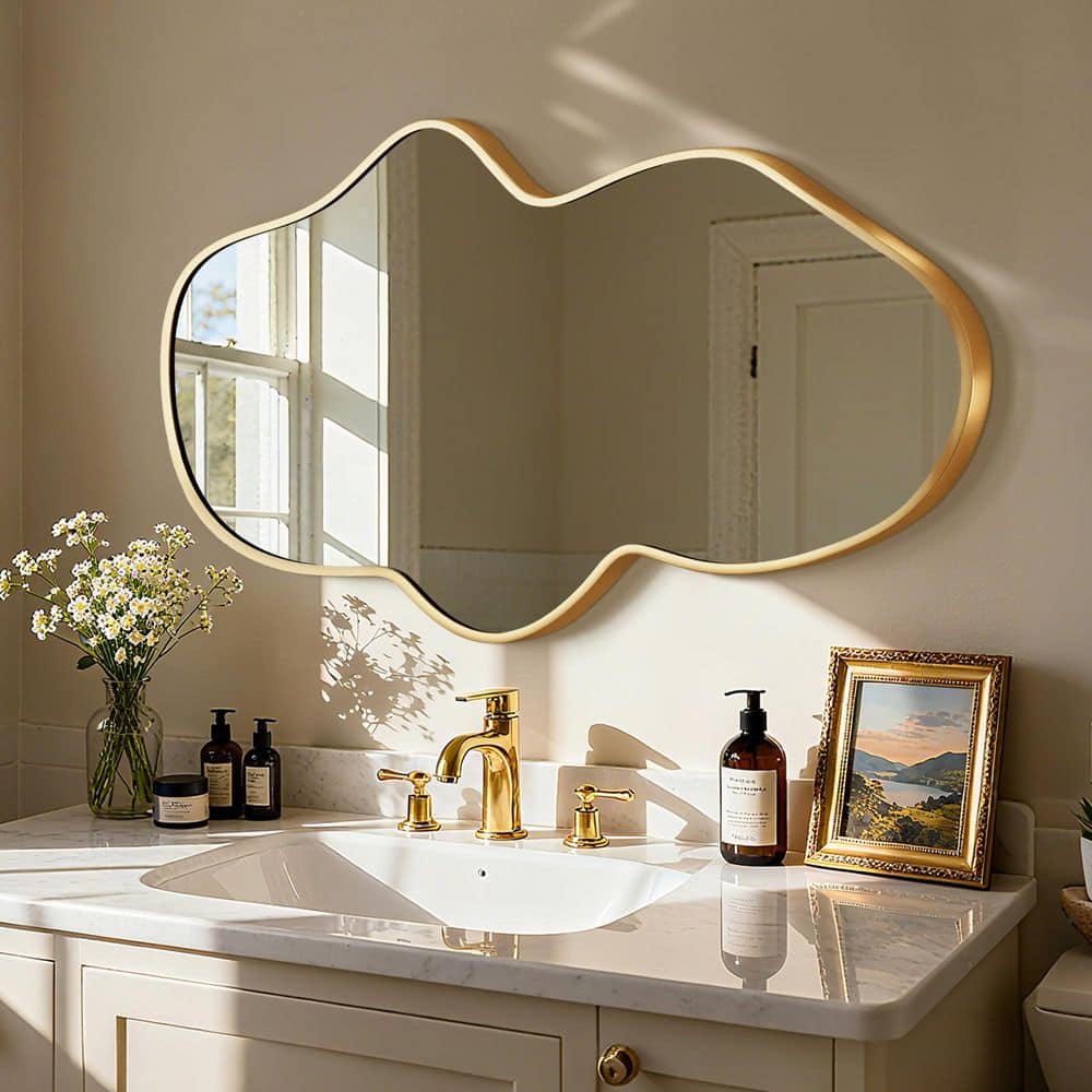 22 in. W x 36 in. H Gold Aluminum Alloy Framed Irregular Wall Mirror Accent Mirror price history on PriceWatchPro
