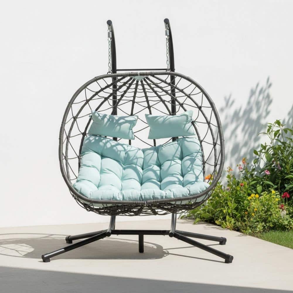 2 Person Outdoor Gray Egg Chair with Stand and Blue Cushions for Bedroom price history on PriceWatchPro
