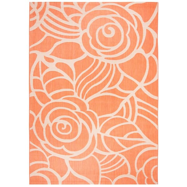 SAFAVIEH Courtyard Rust/Sand 4 ft. x 6 ft. Floral Indoor/Outdoor Patio  Area Rug