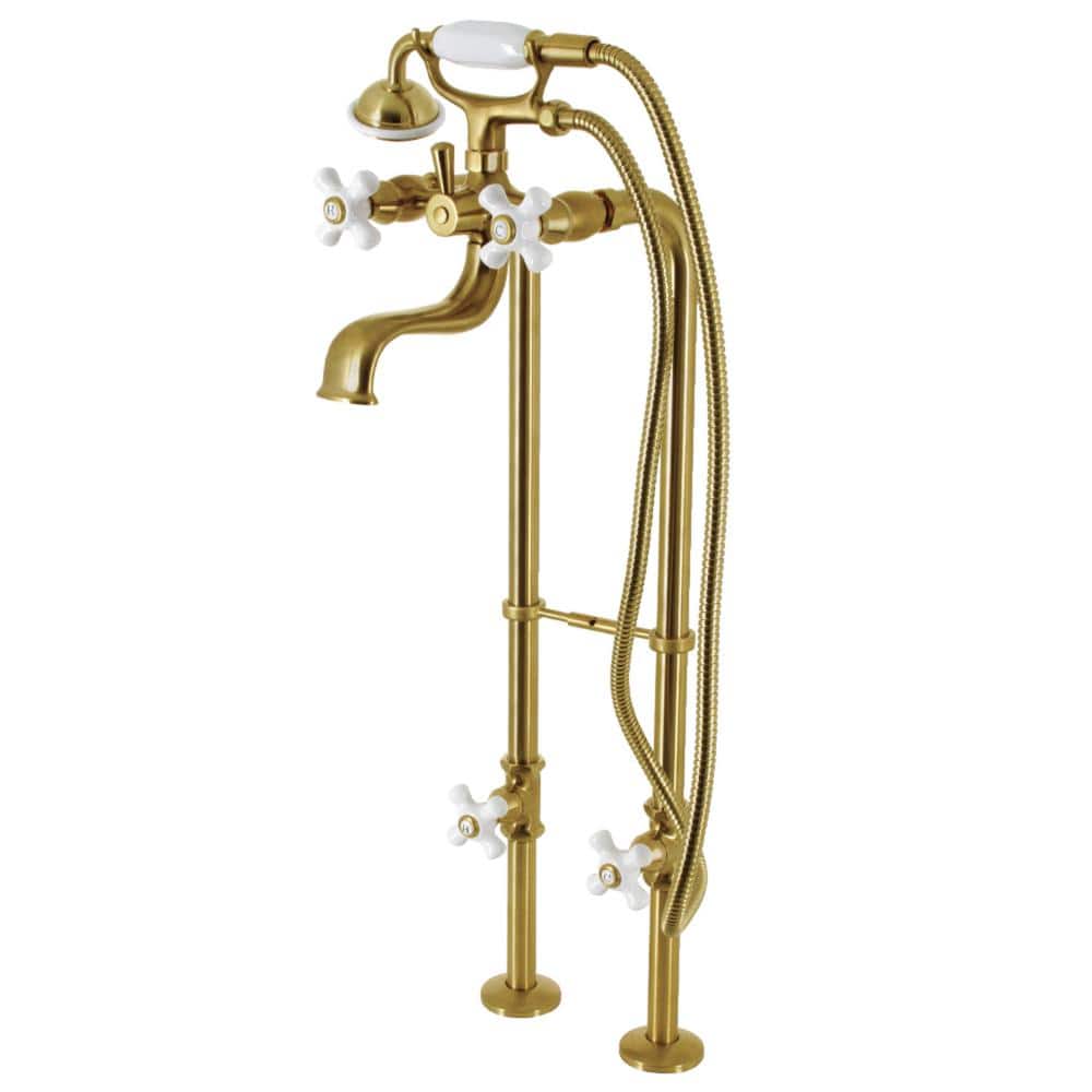 Kingston 3-Handle Freestanding Tub Faucet with Supply Line and Stop Valve in Brushed Brass price history on PriceWatchPro