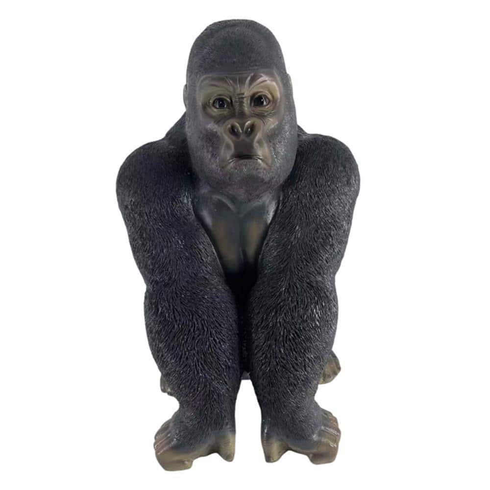 SereneVita Black 17 in. x 26 in. Resin Realistic Gorilla Figurine, Gorilla Statue, Large Garden Sculpture for Wildlife Decor