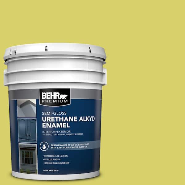 BEHR PREMIUM 5 gal. #P340-4 Lime Tree Urethane Alkyd Semi-Gloss Enamel Interior/Exterior Paint