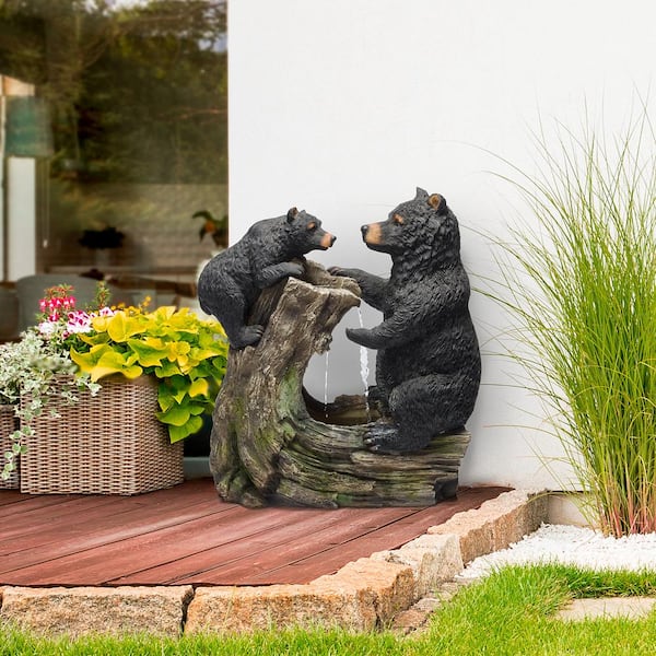 26 in. Tall Bear and Cub with Tree Fountain Yard Statue Decoration