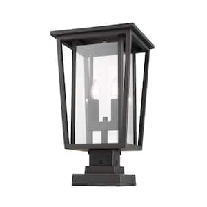 Seoul 20 .75 in. 2-Light Bronze Alumin.um Hardwired Outdoor Weather Resistant Pier Mount Light with No Bulb in.cluded
