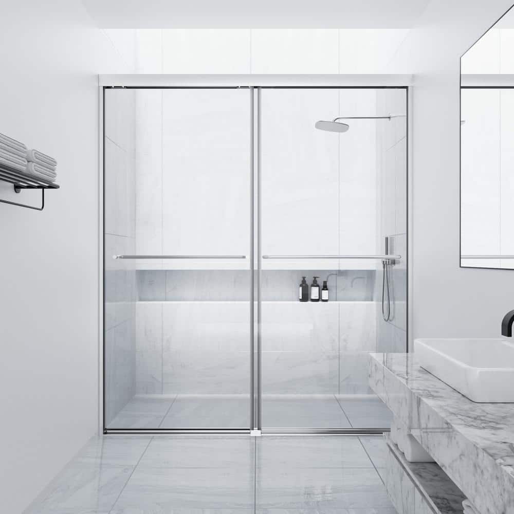 Chrome Framed Sliding Shower Door with Clear Tempered Glass