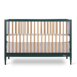 Clover 4-In-1 Olive Modern Island crib With Rounded Spindles I Convertible Crib I Mid- Century Meets Modern