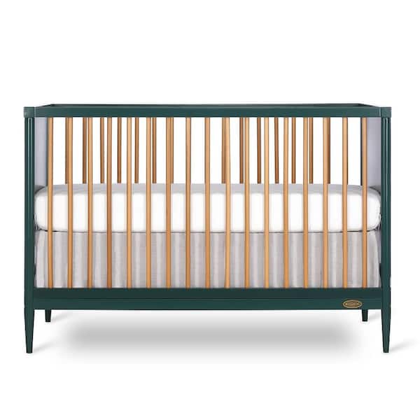 Dream On Me Clover 4-In-1 Olive Modern Island crib With Rounded Spindles I Convertible Crib I Mid- Century Meets Modern