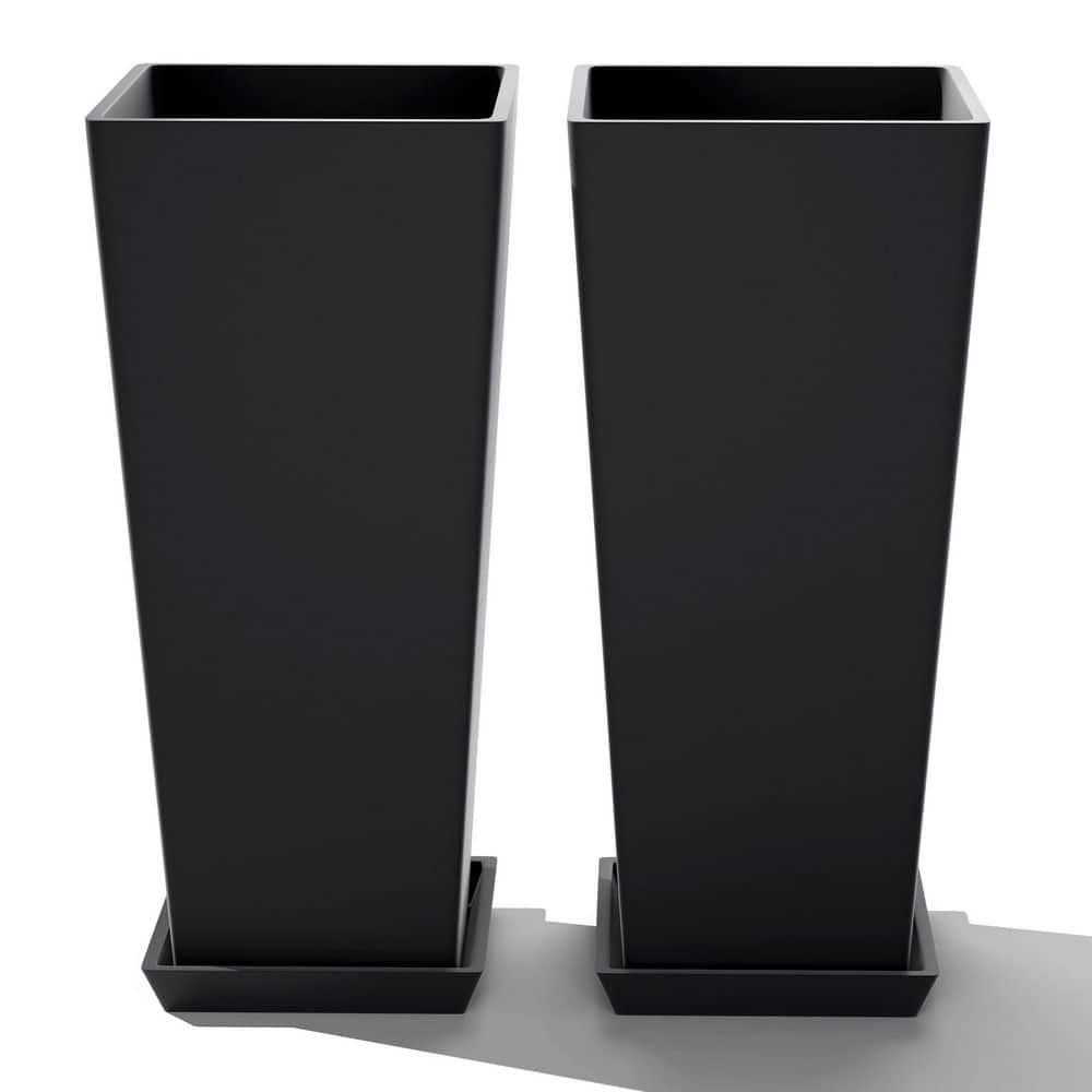 TUYOHW 24 in. Square Tall Plastic Planters-Black Outdoor