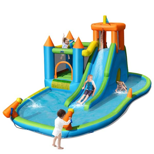 Water Park Kids Summer Water Toys Paddling Swimming Pool for Outdoor Courtyard N/L Inflatable Pool with Slide,Water Play Centre Paddling Pool with Slide，Inflatable Play Center with Basketball Hoop 